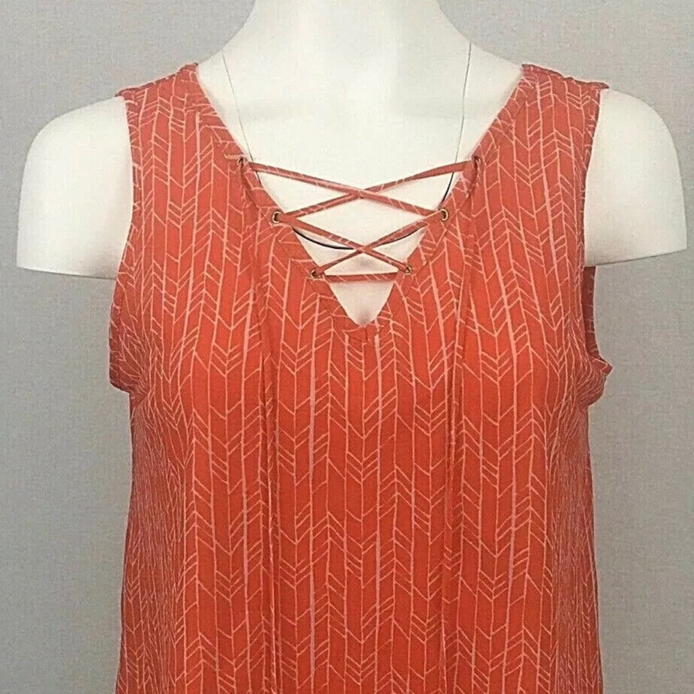Worthington Women Medium Tunic Top Sleeveless Boho Sheer Lined Stretch